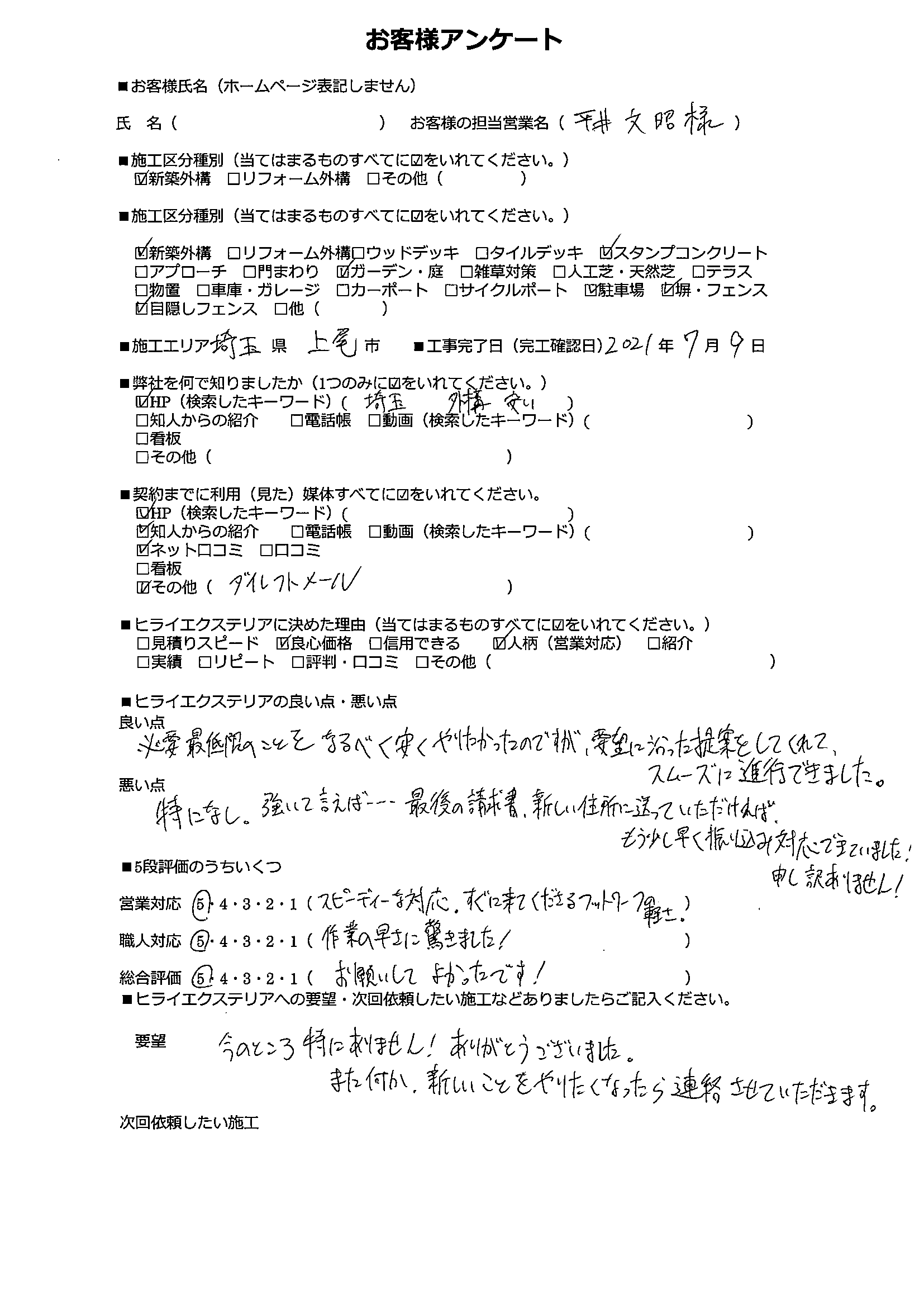 上尾市　外構工事　お客様口コミ (4)