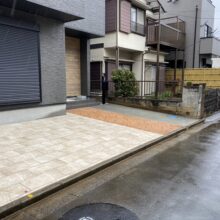 タイル張り　スタンプコンクリート　駐車場リフォーム外構　No.2525の施工写真1