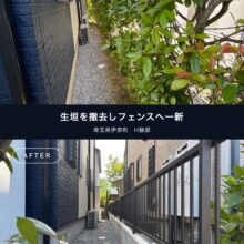 外構リフォーム工事｜生垣を撤去してブロック塀＋フェンスに一新　No.2925の施工写真メイン